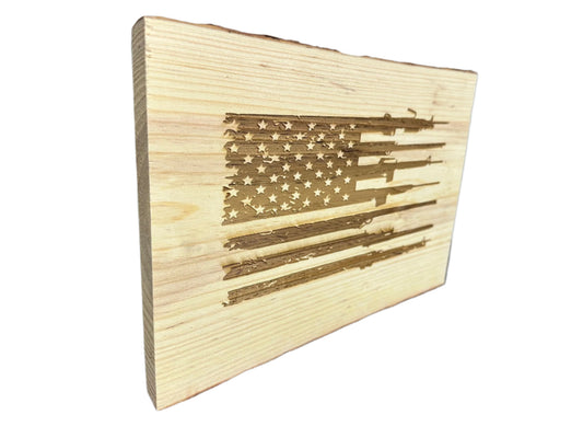 Engraved American Flag Sign with Guns