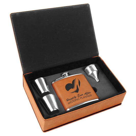Leather Flask Gift Set