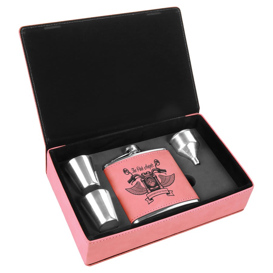 Leather Flask Gift Set