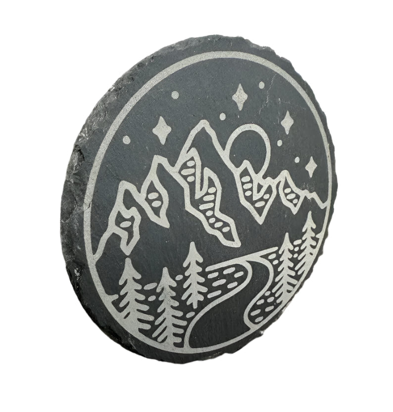 Slate Coaster with Mountain/Trees