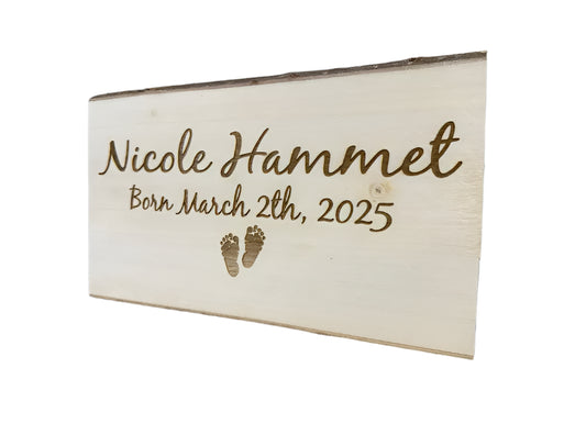 Custom Engraved Baby Name and Birthday Wood Sign