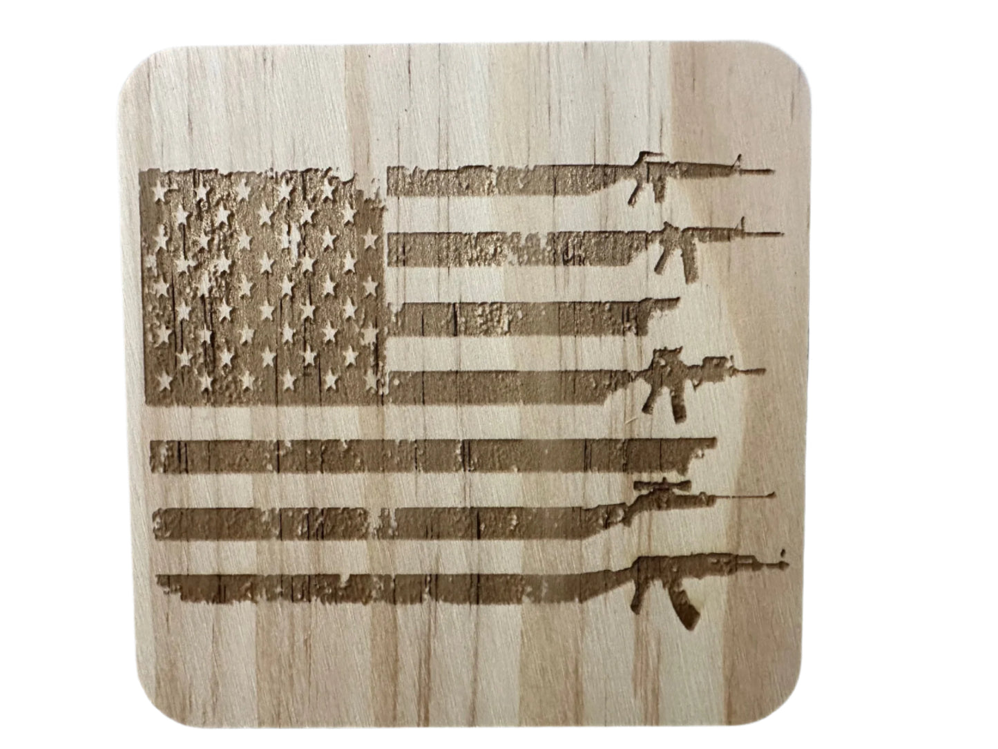 American Flag with Guns - Wood Coaster