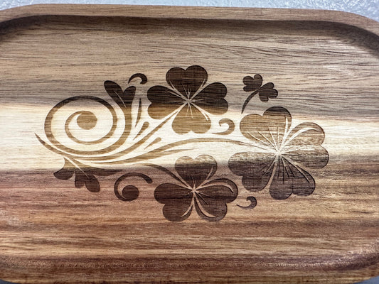 Clover Acacia Wood Serving Tray