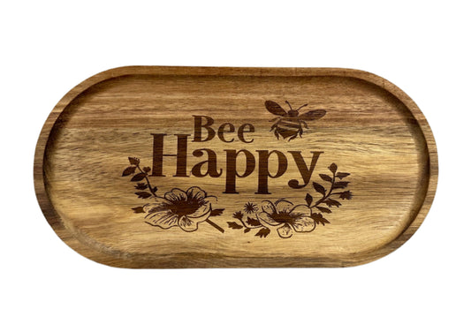 Bee Happy Acacia Wood Serving Tray