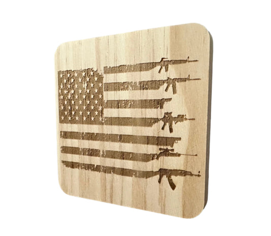 American Flag with Guns - Wood Coaster