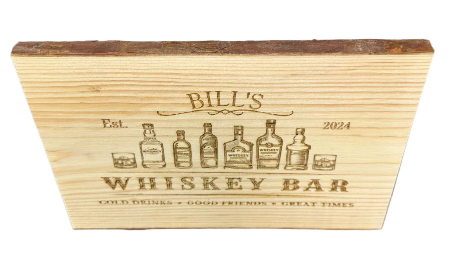 Engraved "Whisky Bar" Wood Sign