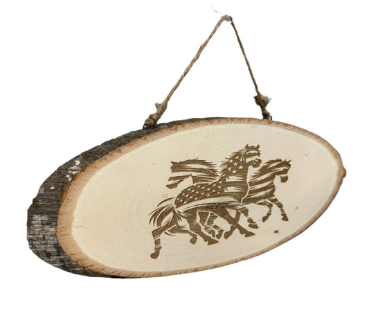 Horse American Flag Wood Sign