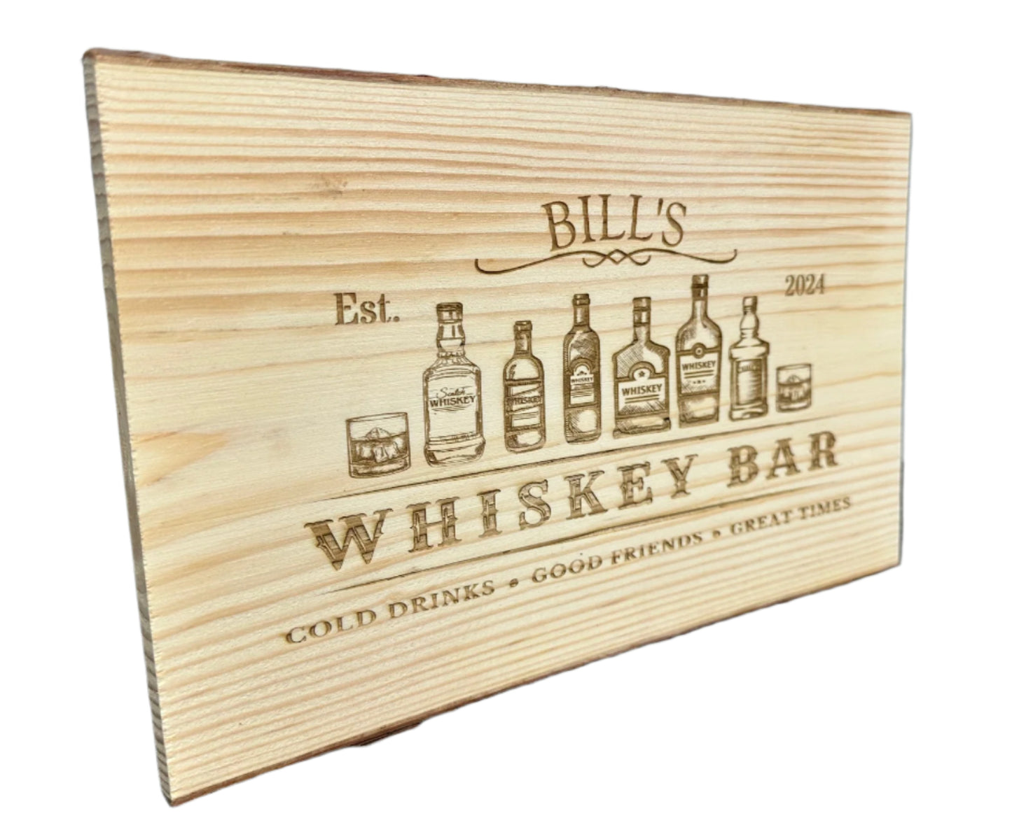 Engraved "Whisky Bar" Wood Sign
