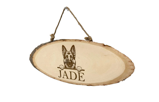 Wood Dog Sign with Custom Breed and Name (Round Wood)