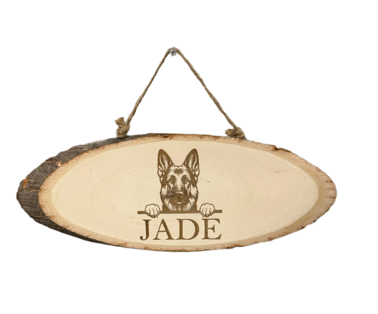Wood Dog Sign with Custom Breed and Name (Round Wood)