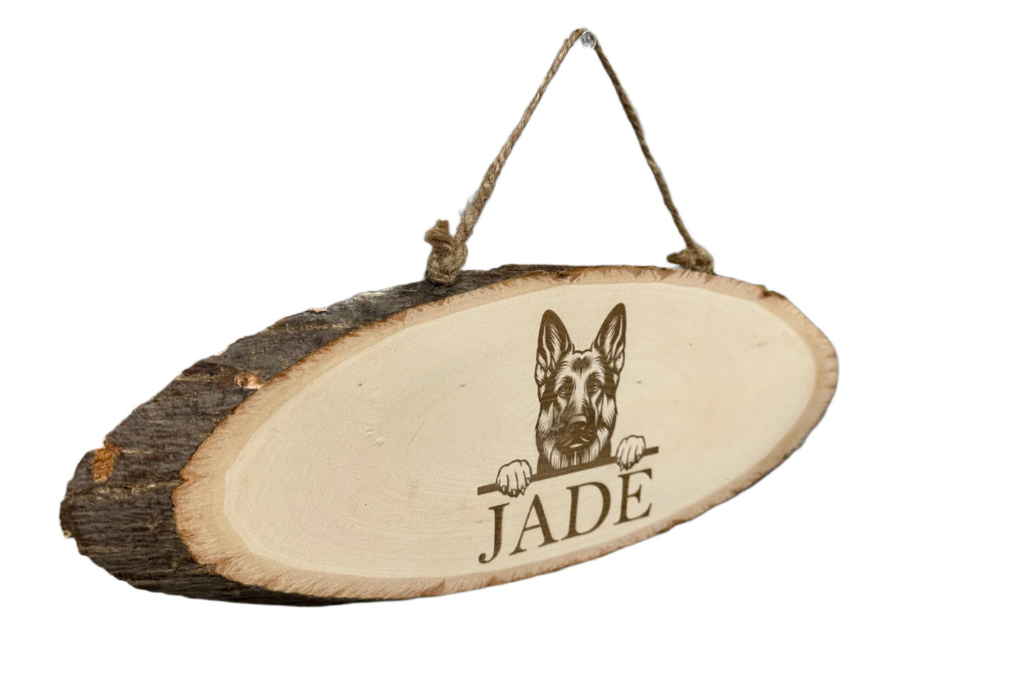 Wood Dog Sign with Custom Breed and Name (Round Wood)