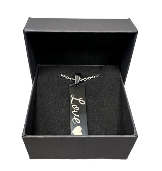 Engraved Black Pendant "Love" with Necklace