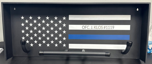Engraved Wall Mounted Police Gear Rack with Police Flag