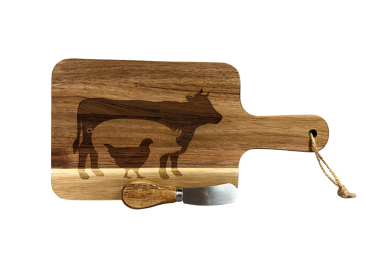 Cow Pig Chicken Wooden Cutting Board (Cheese Board)