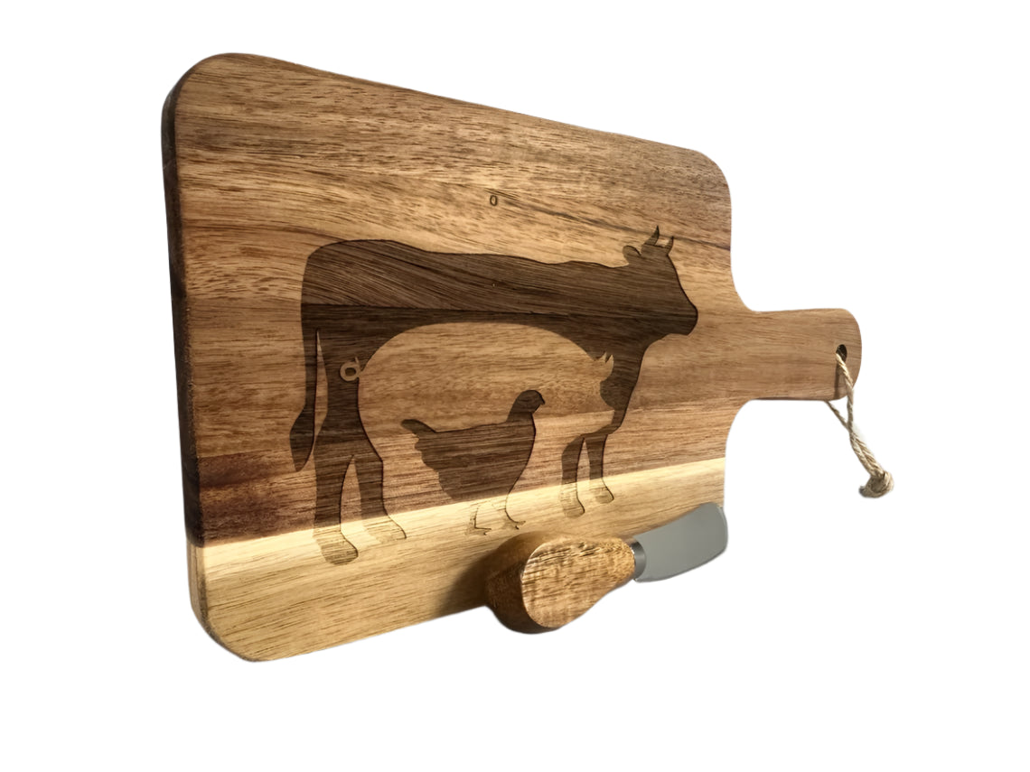 Cow Pig Chicken Wooden Cutting Board (Cheese Board)