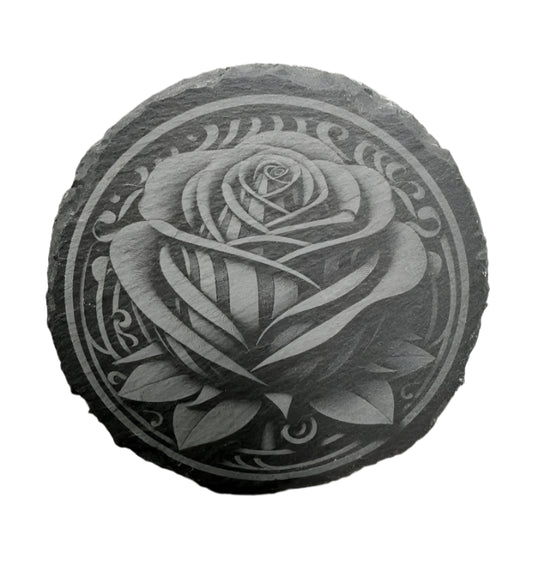 Slate Coaster with Rose Design