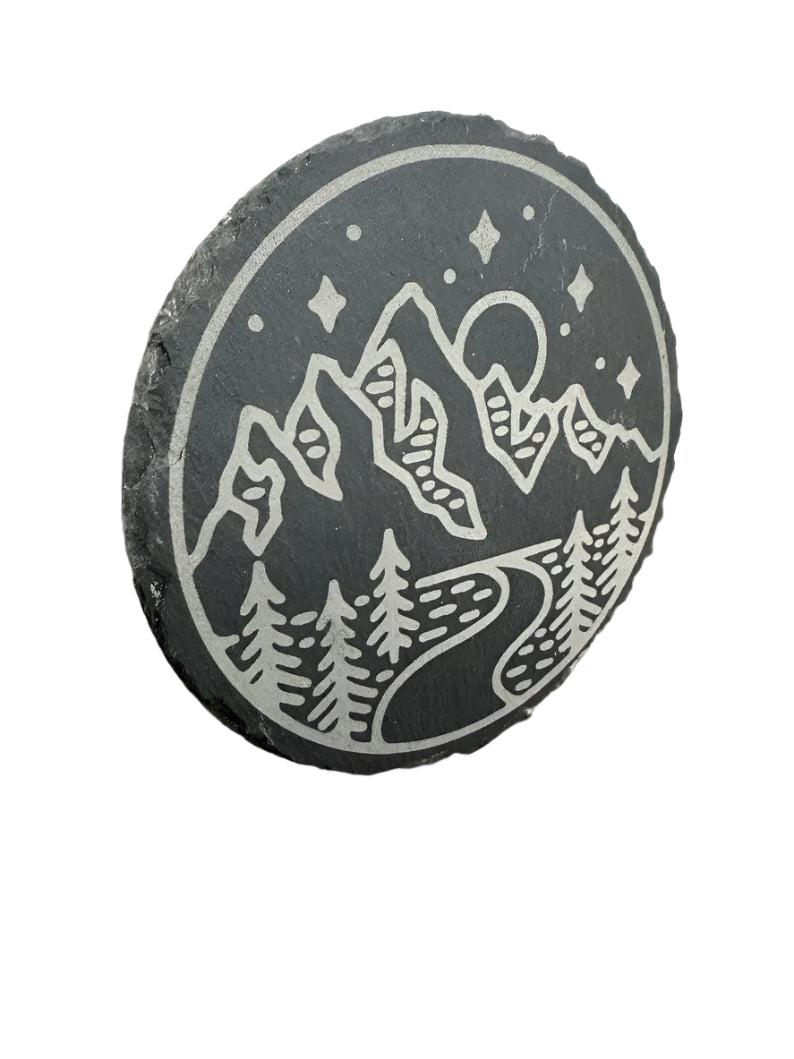 Slate Coaster with Mountain/Trees