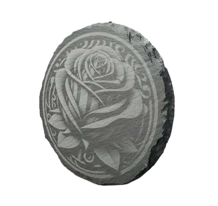 Slate Coaster with Rose Design