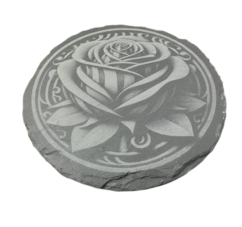 Slate Coaster with Rose Design