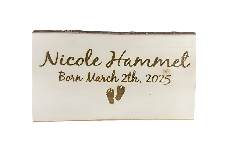 Custom Engraved Baby Name and Birthday Wooden Sign