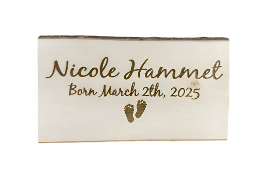 Custom Engraved Baby Name and Birthday Wooden Sign