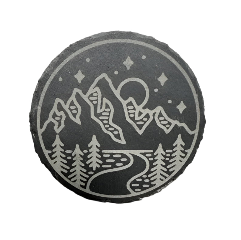 Slate Coaster with Mountain/Trees