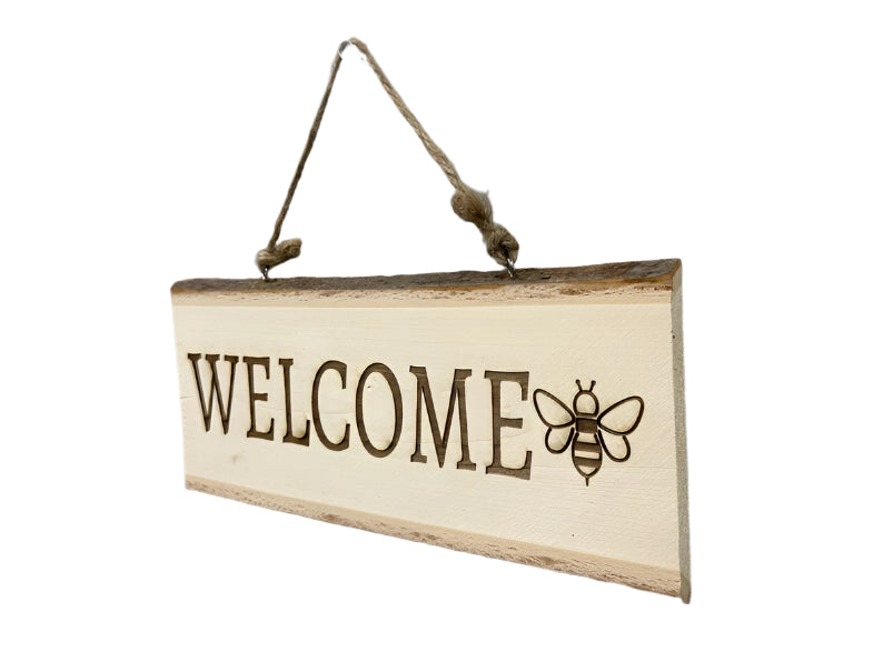 Wooden "Welcome" Sign with Bee