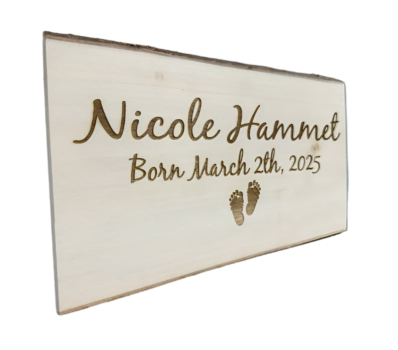 Custom Engraved Baby Name and Birthday Wooden Sign