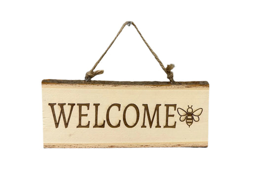 Wooden "Welcome" Sign with Bee