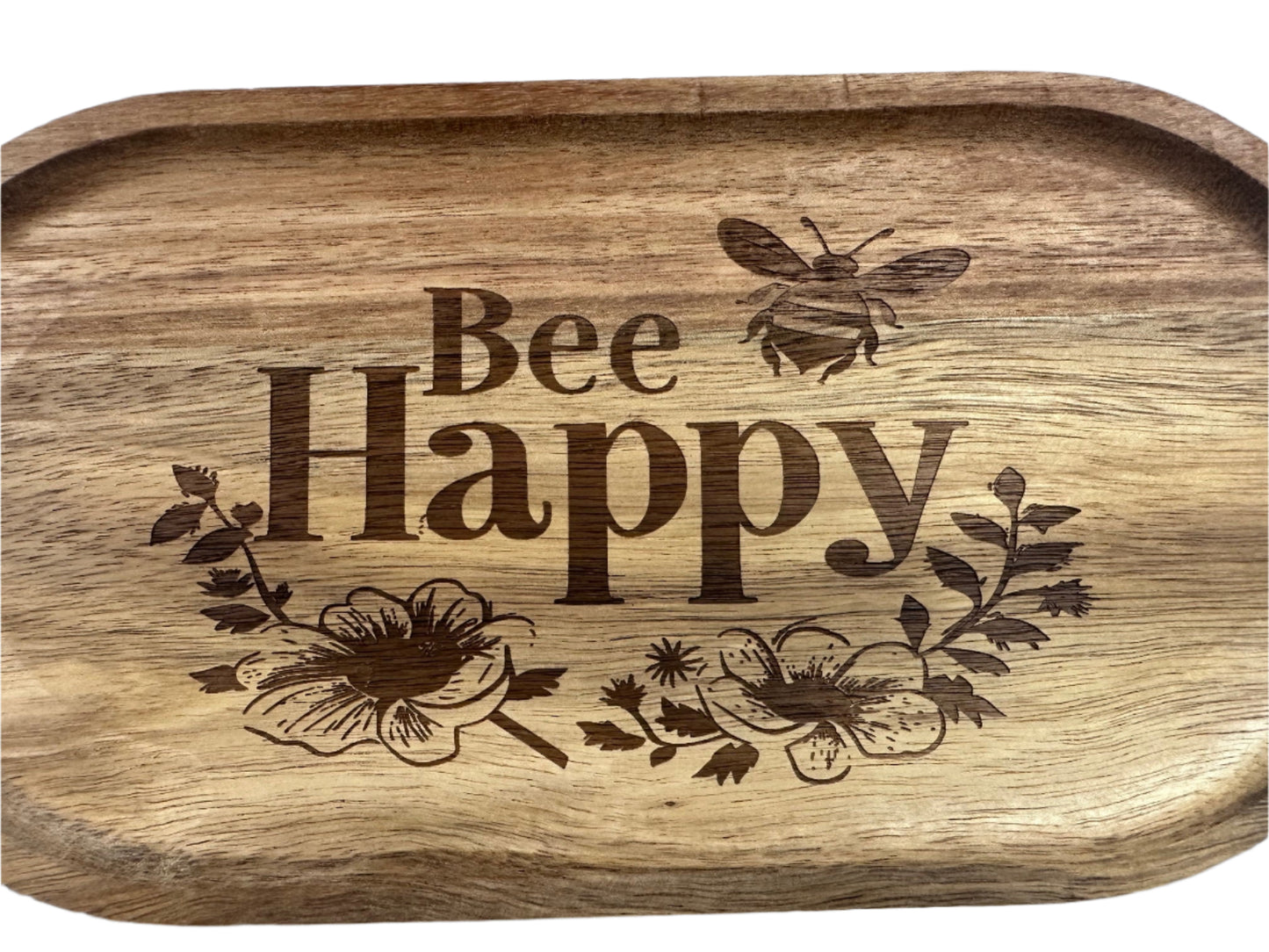 Bee Happy Acacia Wood Serving Tray