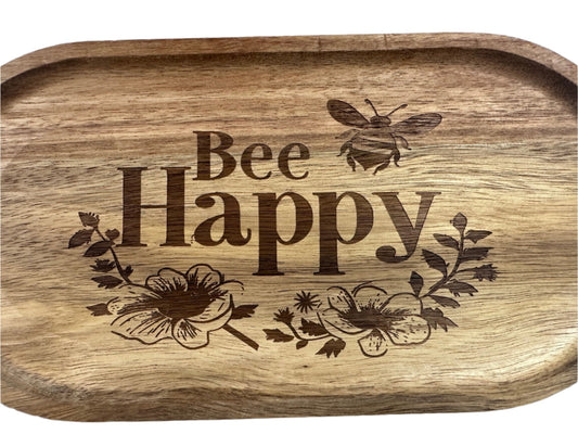 Bee Happy Acacia Wood Serving Tray