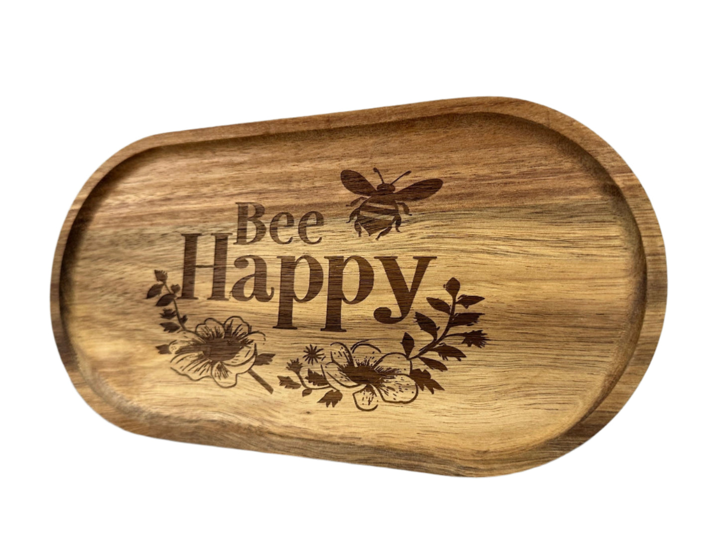 Bee Happy Acacia Wood Serving Tray