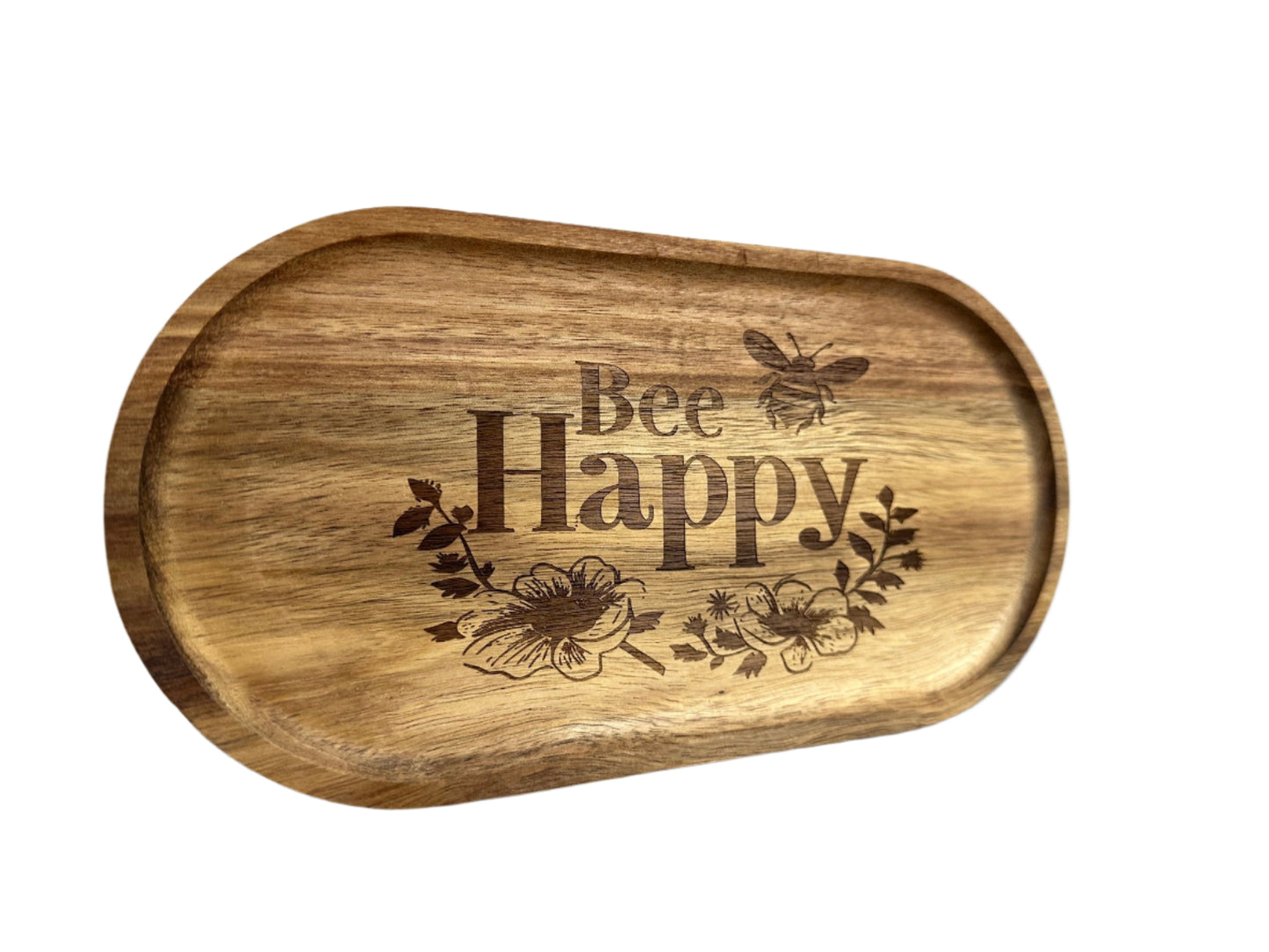 Bee Happy Acacia Wood Serving Tray