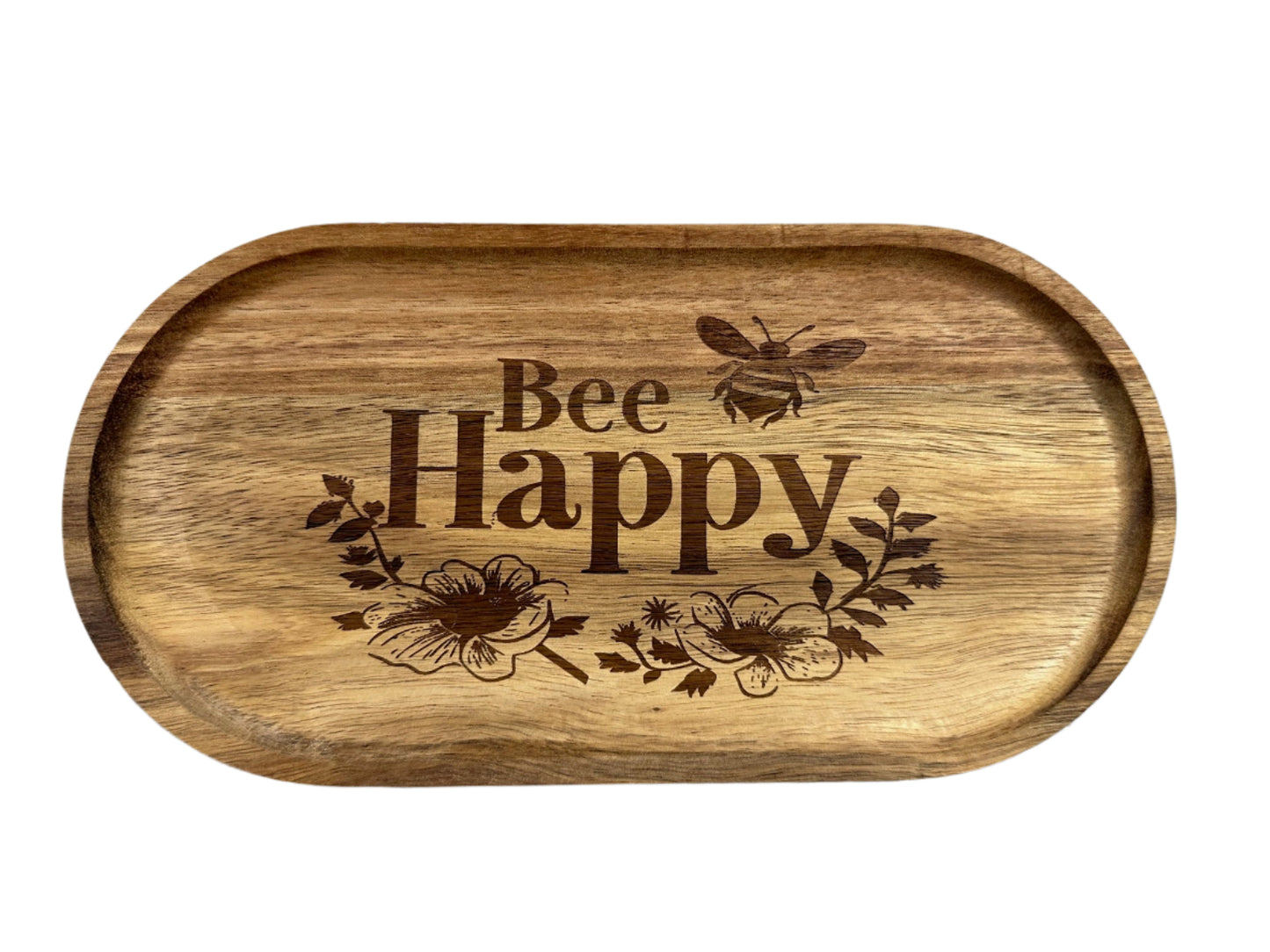 Bee Happy Acacia Wood Serving Tray
