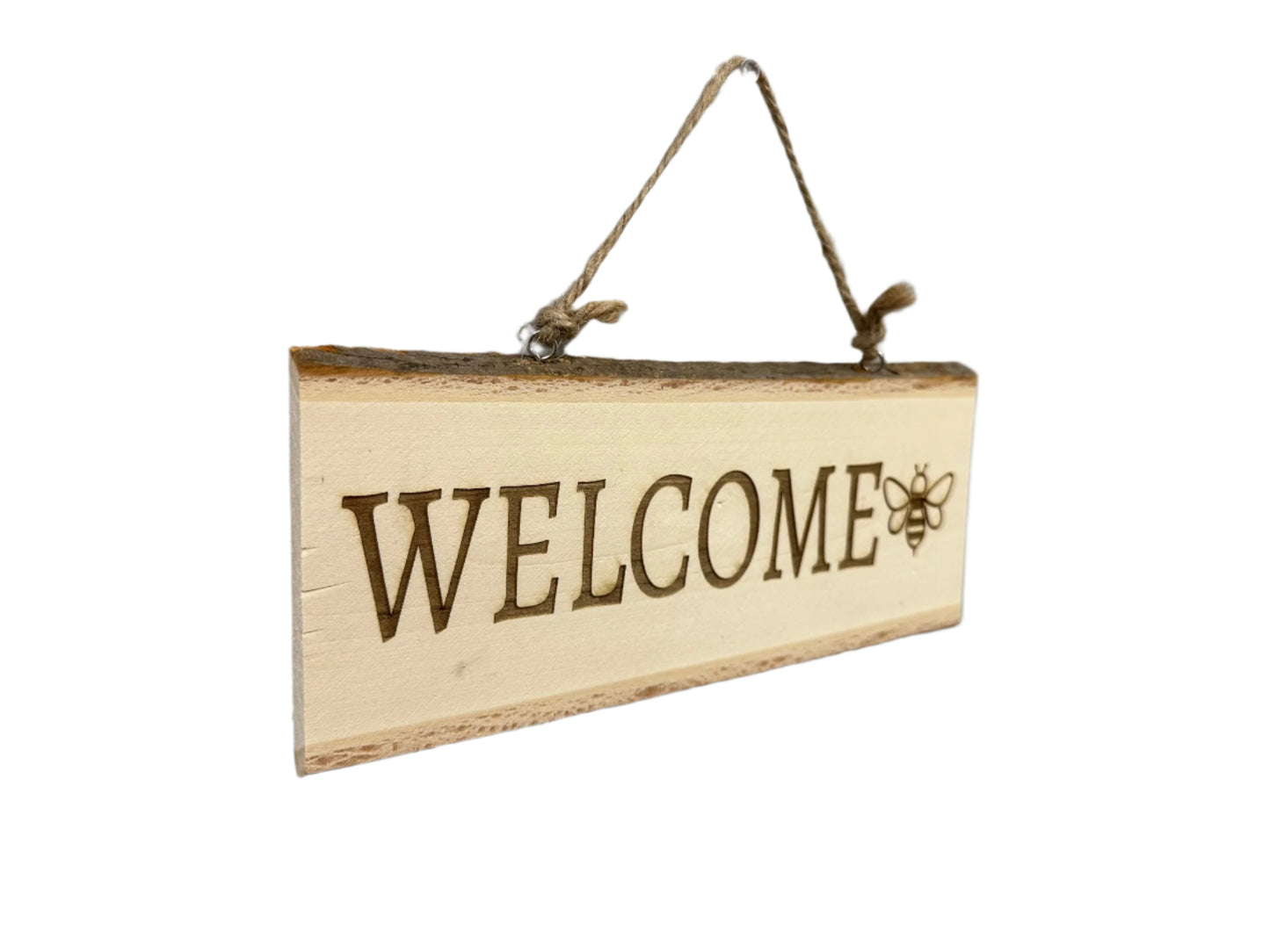 Wooden "Welcome" Sign with Bee