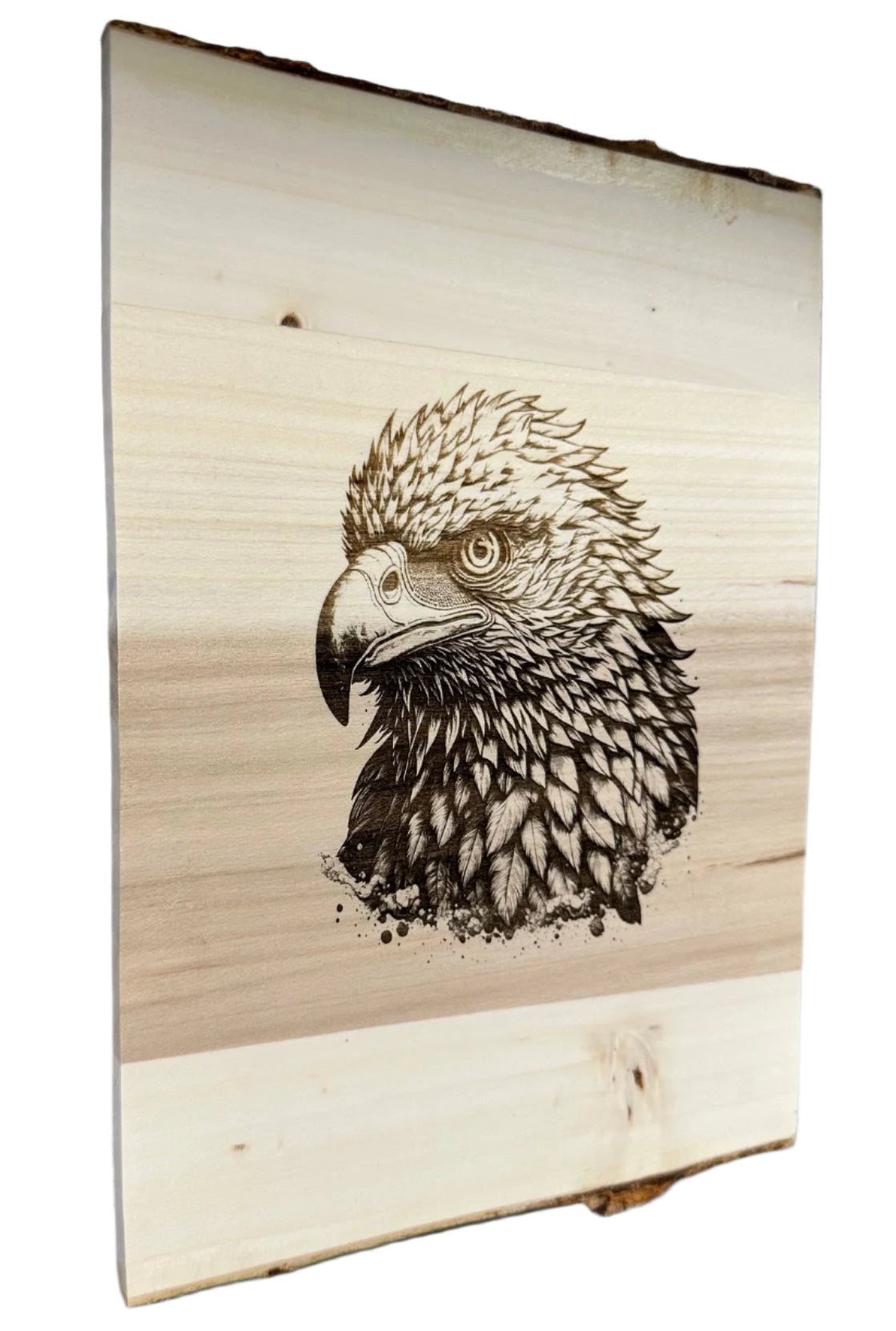 Eagle Engraving on Rustic Wood