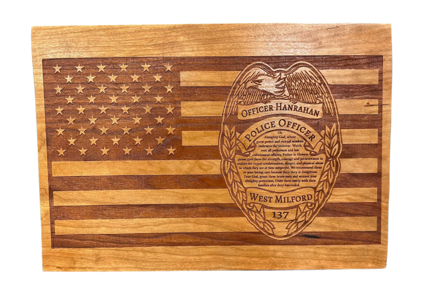 Police Officer Wood Sign - Officer Badge with Flag