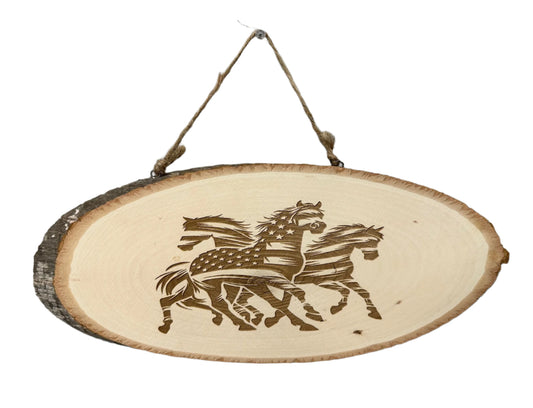 Horse American Flag Wood Sign