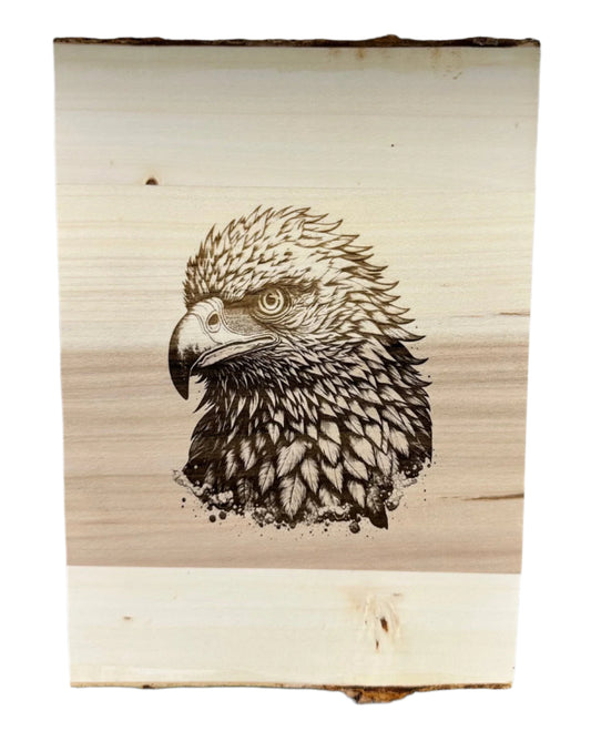 Eagle Engraving on Rustic Wood