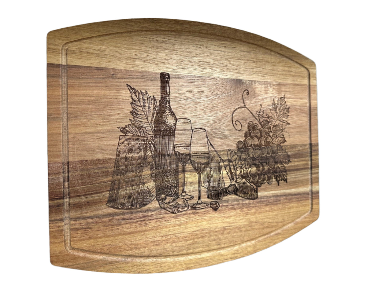 Wine and Cheese - Acacia Wood Cutting Board – Elite Engraving NJ