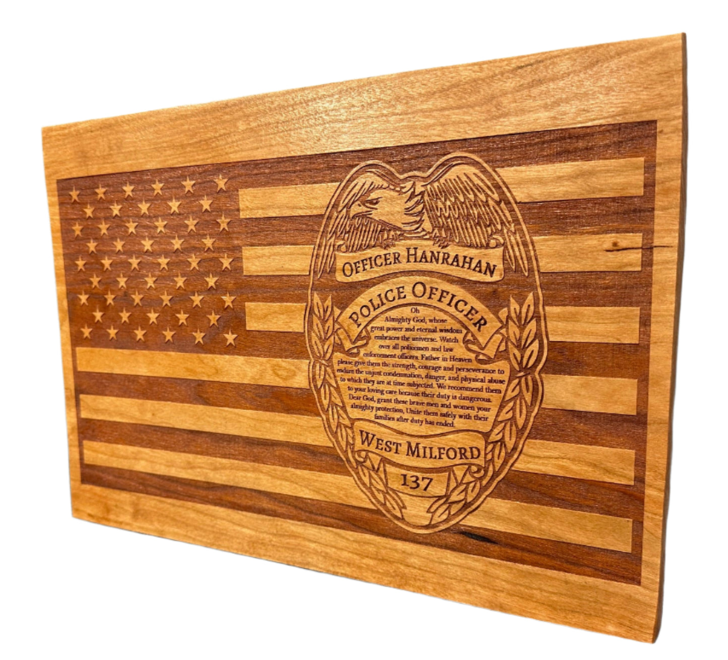 Police Officer Wood Sign - Officer Badge with Flag
