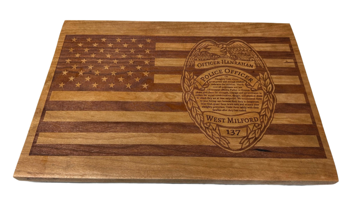 Police Officer Wood Sign - Officer Badge with Flag